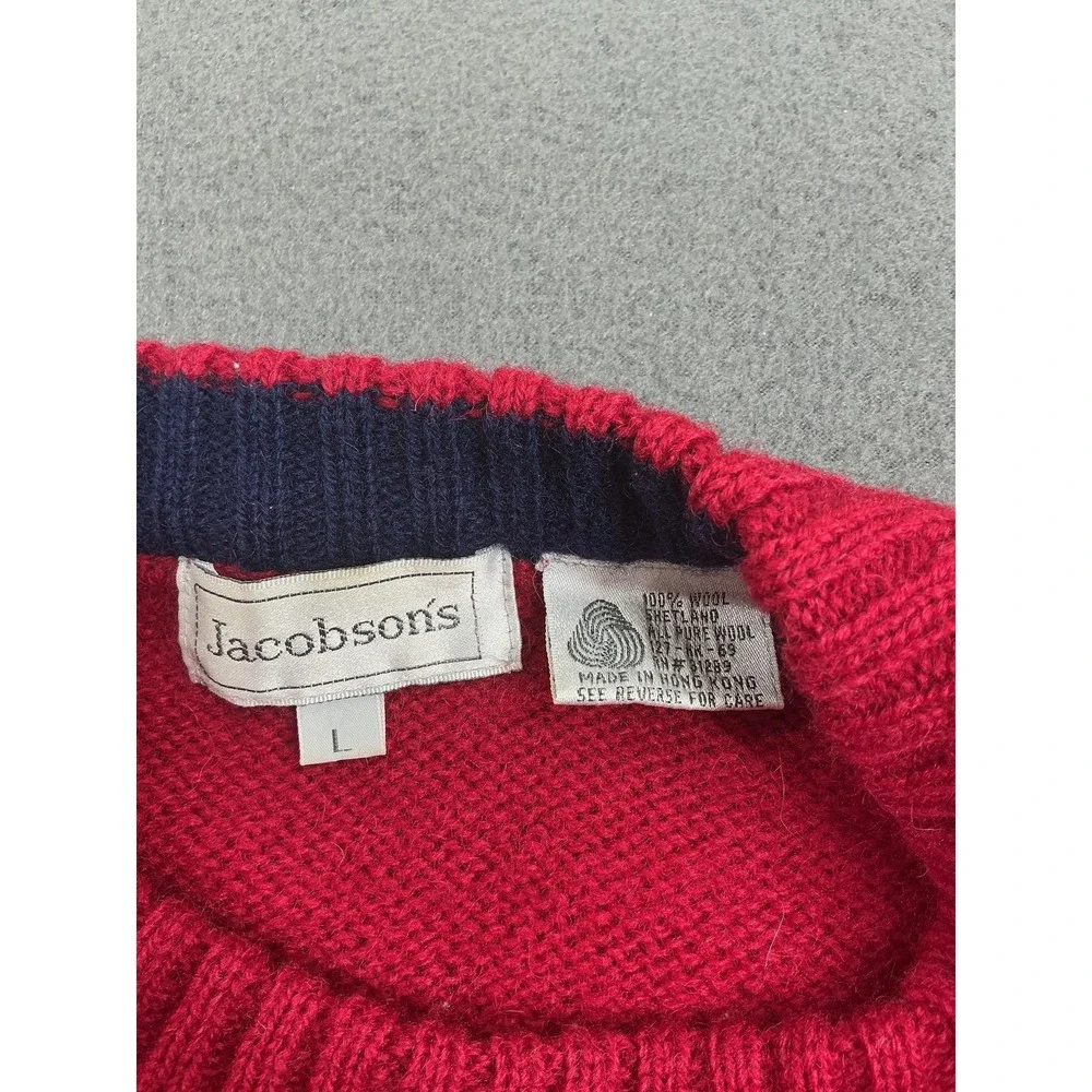 Jacobson's Sweater Mens Large Red 100% Wool Crewneck Knit‎ Pullover Hong Kong